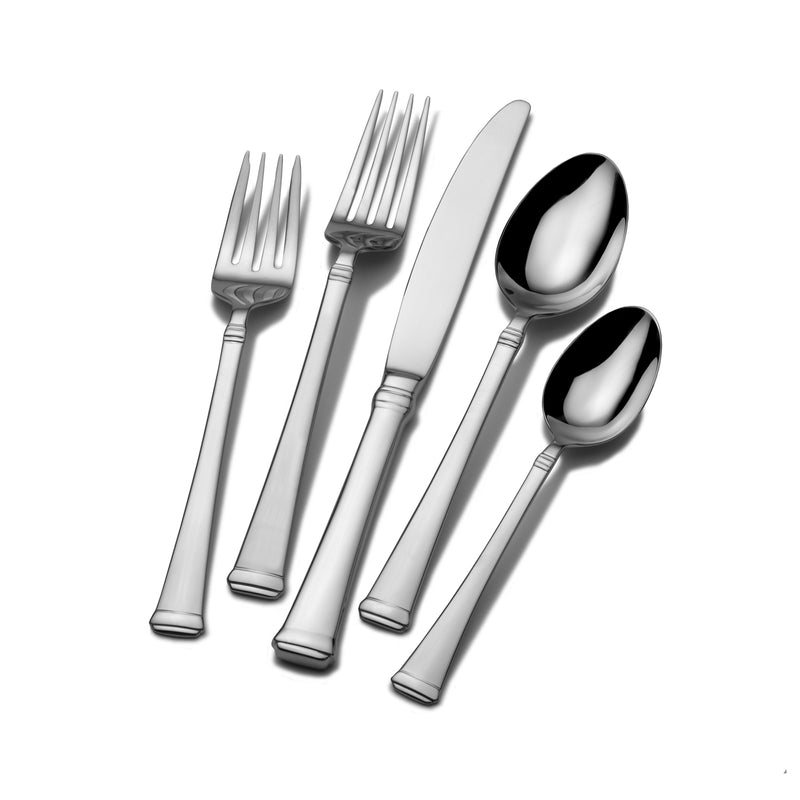 Mikasa Harmony flatware set, polished stainless-steel forks, knives, and spoons