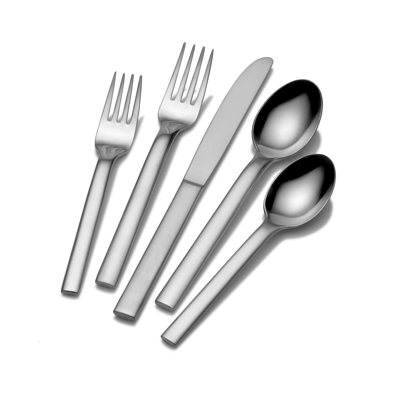Mikasa ovoid flatware set, polished silver forks and spoons with contoured handles