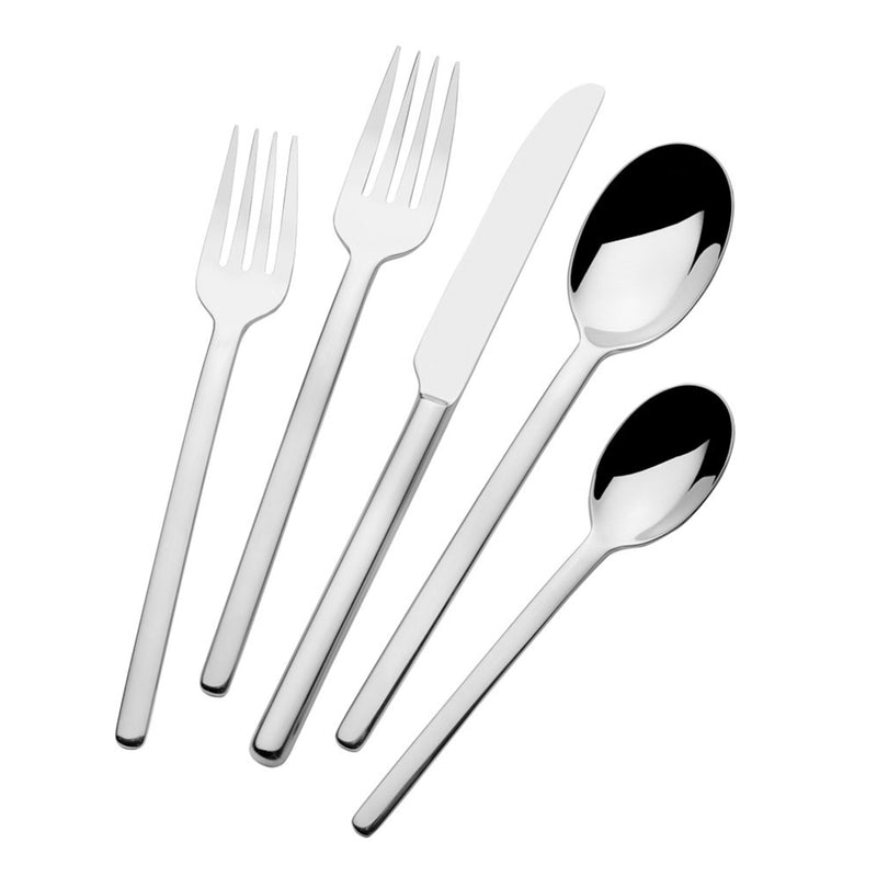 Polished silver-tone flatware pieces: forks, knives, and spoons