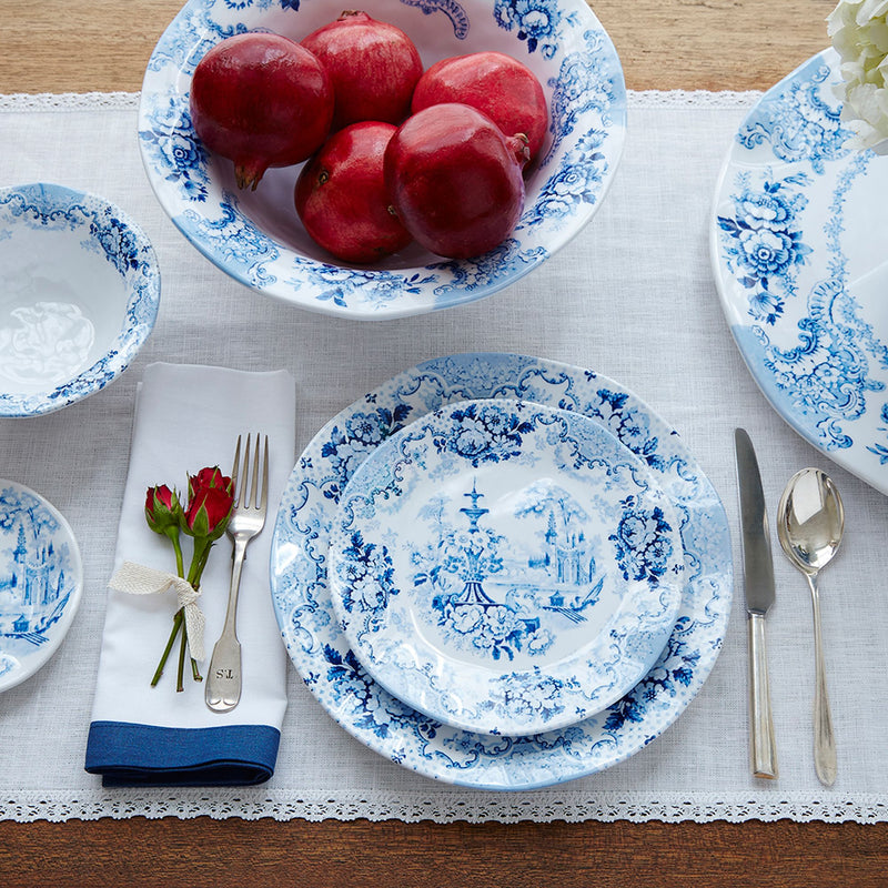 Cobalt blue and white floral melamine dinnerware plates and bowls set