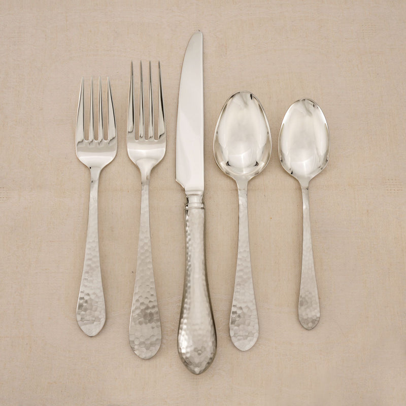 Reed & Barton hammered antique stainless flatware set, forks, knife, spoons
