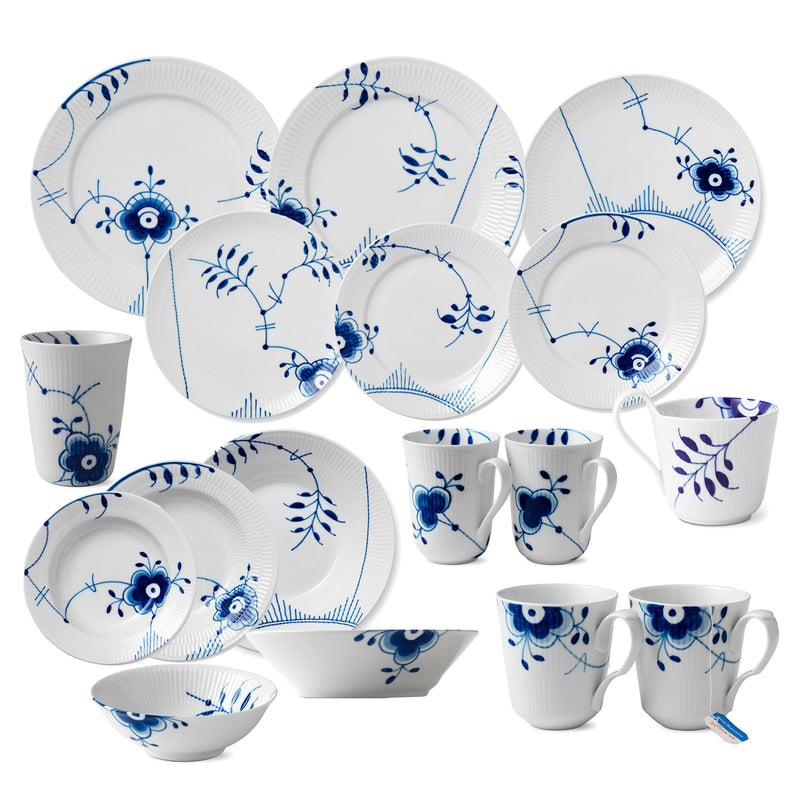 Royal Copenhagen blue fluted porcelain dinnerware set, plates and cups
