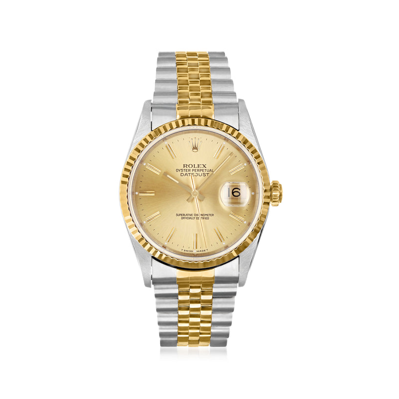 Men's Rolex Datejust two-tone stainless steel and yellow gold watch, champagne dial with date window