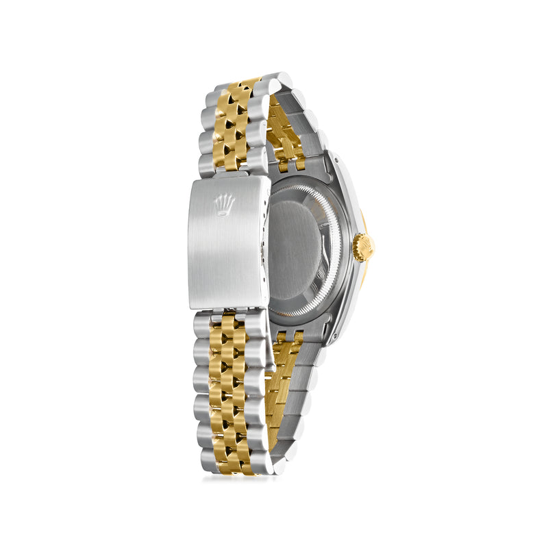 Rolex Datejust watch profile, stainless steel case with yellow gold accents and bracelet