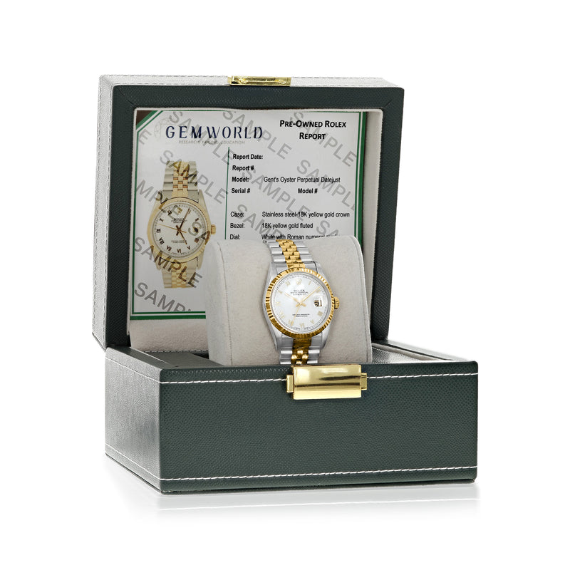 Pre-owned Rolex Datejust watch in gray gift box with report card