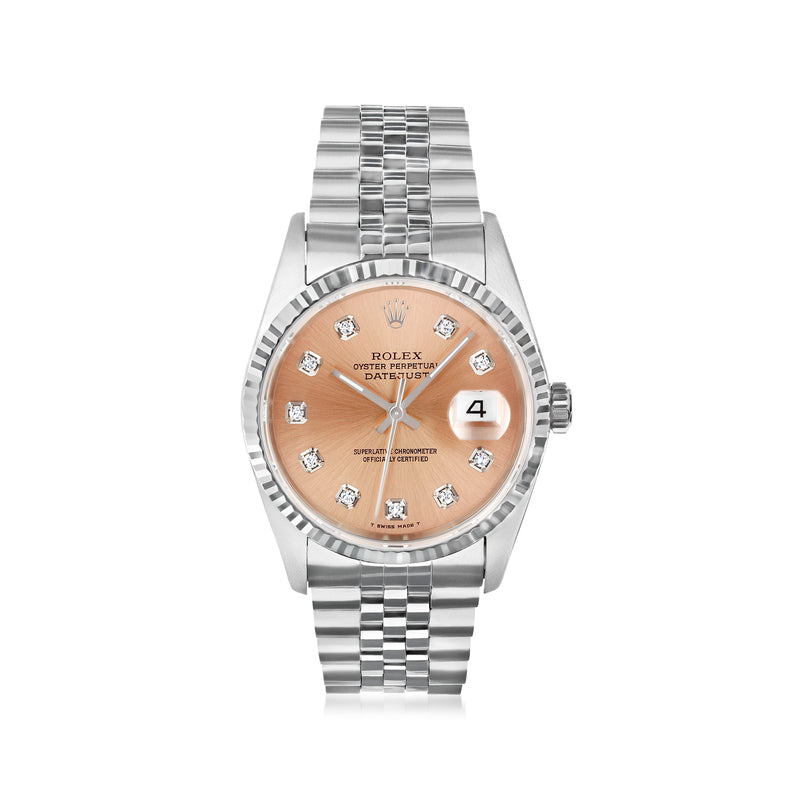 Men's Rolex Datejust watch, stainless bracelet, champagne dial, diamond markers, date 4