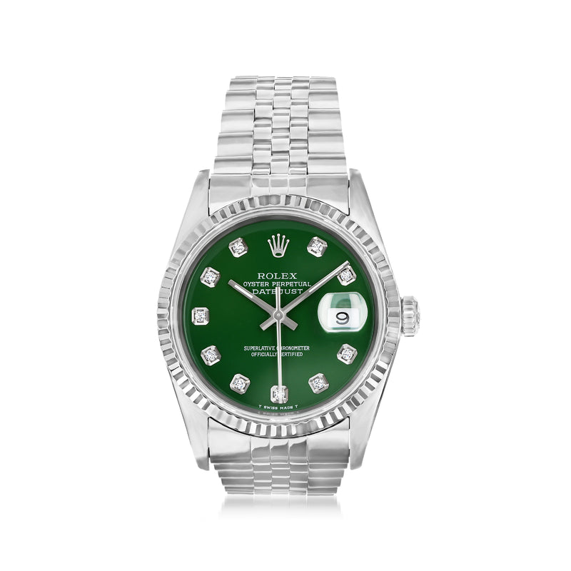 Men's Rolex Datejust watch, stainless steel bracelet, green dial with date window