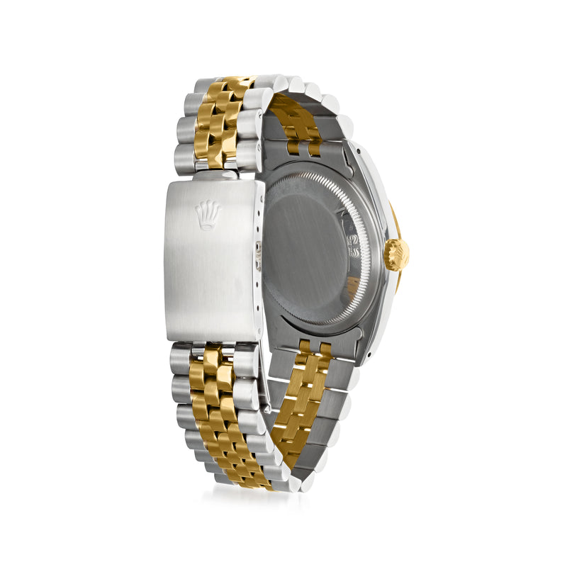 Stainless steel and yellow gold Rolex Datejust watch with metal bracelet, side profile