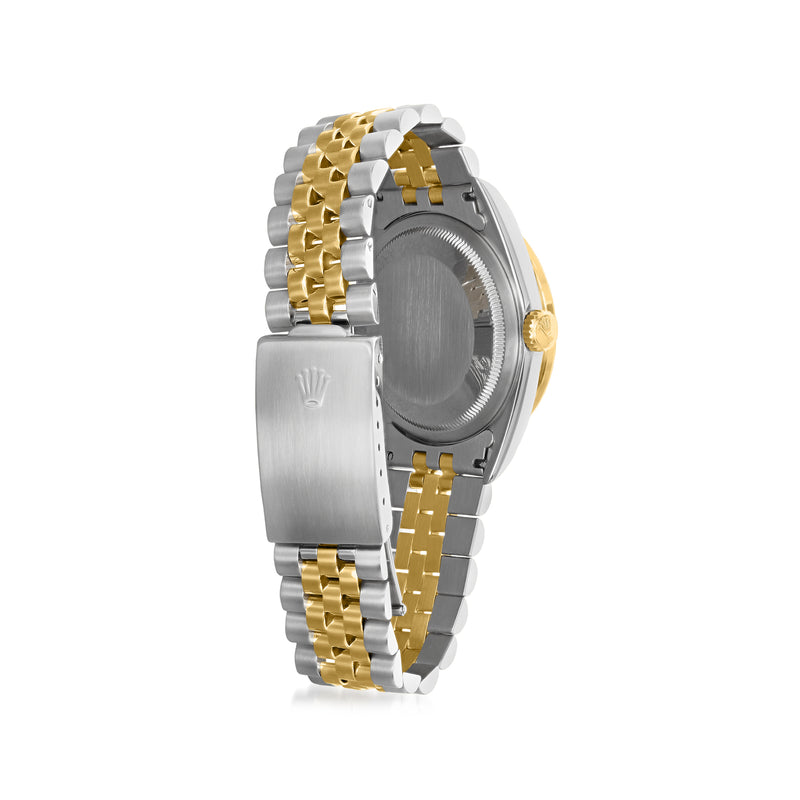 Pre-owned Rolex Datejust men's watch, two-tone steel and gold bracelet, side profile
