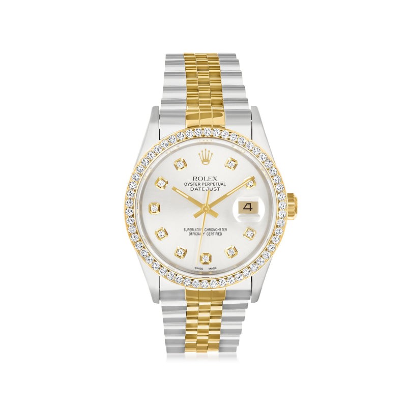 Two-tone stainless steel and yellow gold Datejust wristwatch with diamond bezel, champagne dial