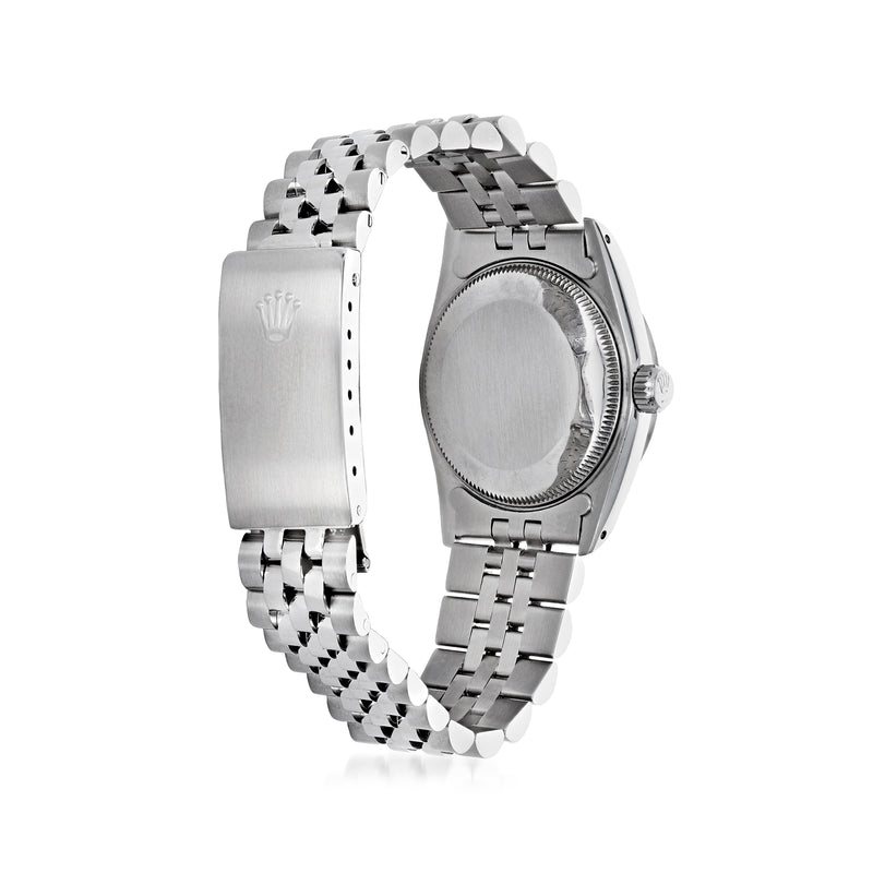 Women's Datejust wristwatch case and bracelet, fluted bezel and crown detail