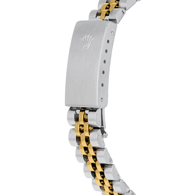 Two-tone stainless steel watch with integrated bracelet and yellow gold link accents