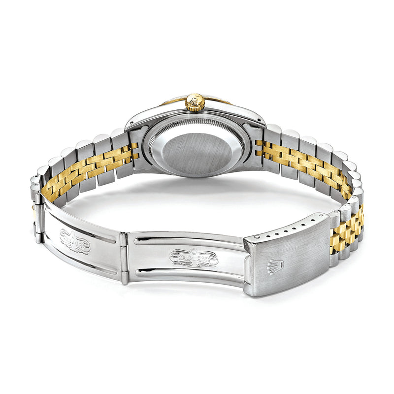 Two-tone stainless and yellow gold watch with metal bracelet and crown on case