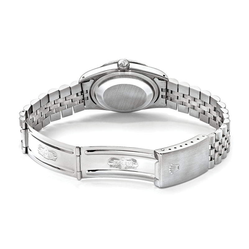 Rolex Datejust men's stainless steel bracelet and caseback with crown, silver