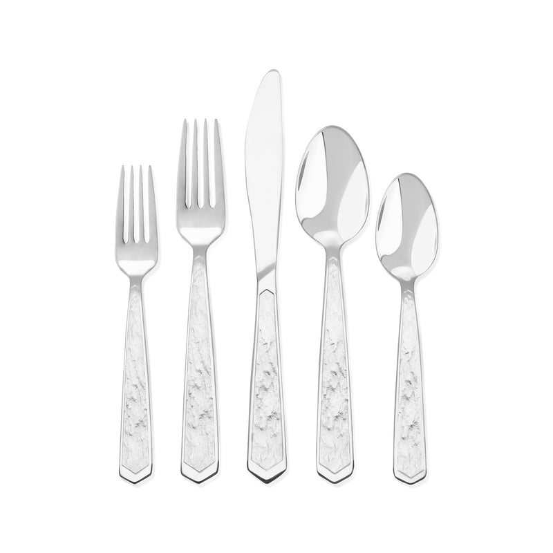 Skandia Adelena 18/10 stainless steel flatware set with hammered handle pattern, mixed utensils