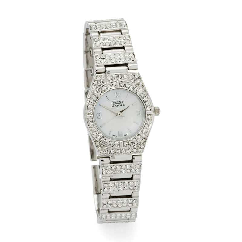 Saint James women's stainless steel crystal watch with pearl-tone dial and bracelet