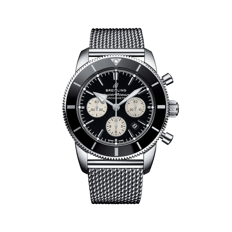Breitling Superocean Heritage II men's stainless steel watch with black dial, chronograph