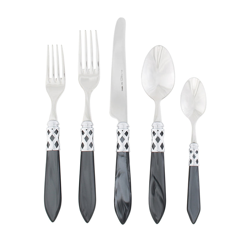 Vietri Aladdin Brilliant charcoal 5-piece flatware set with white accents
