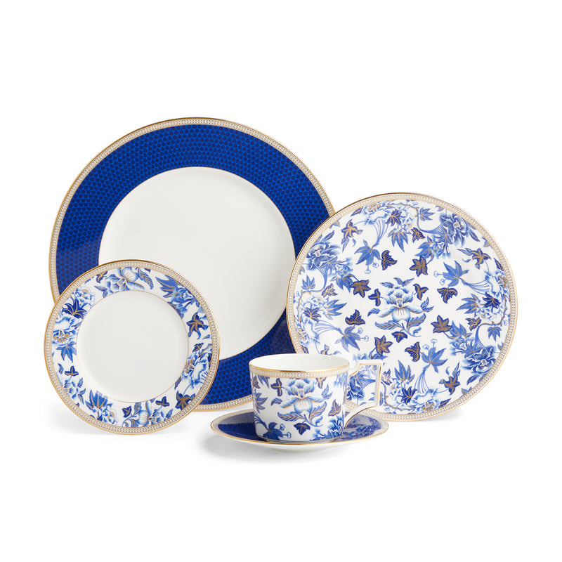 Wedgwood Hibiscus blue-and-white dinnerware set with plates, bowl and mug