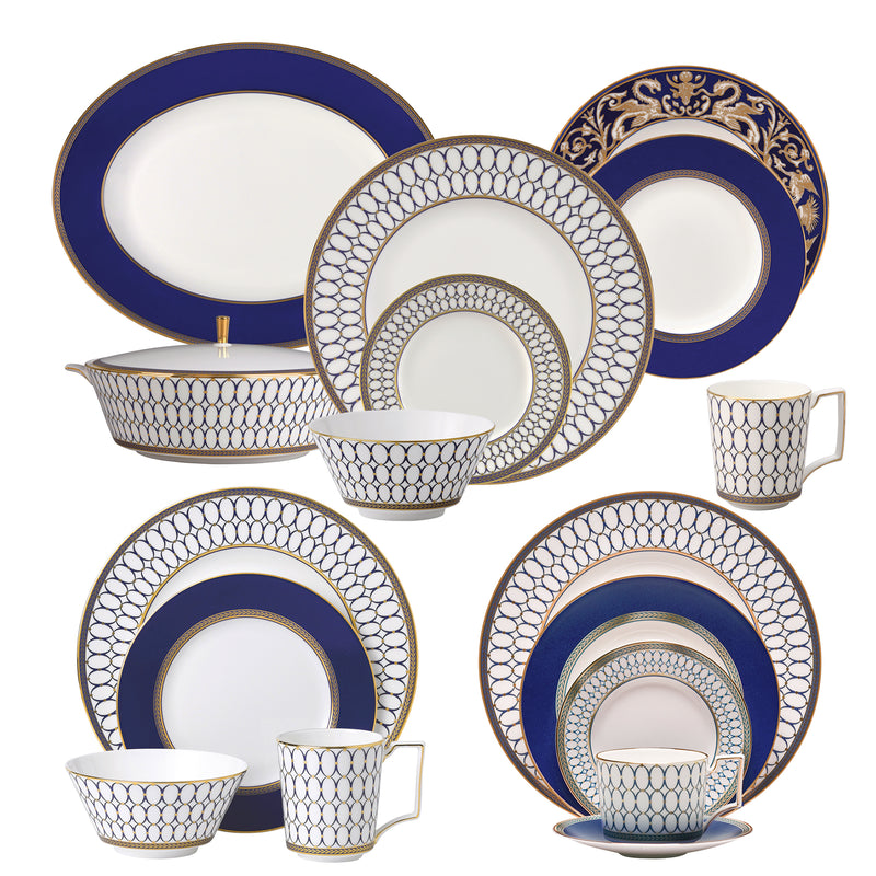 Wedgwood Renaissance Gold dinnerware set with navy blue and gold trim