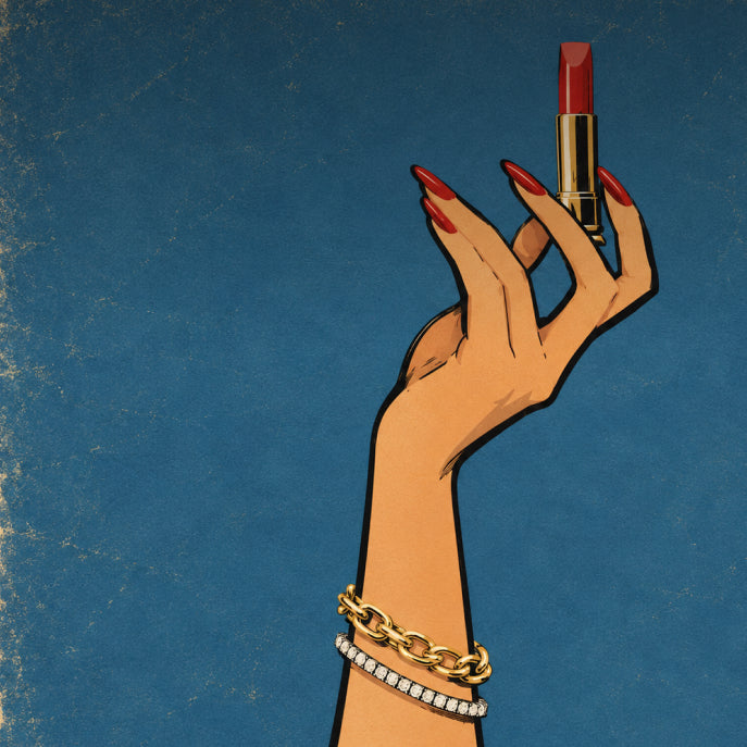 hand with lipstick and bracelet