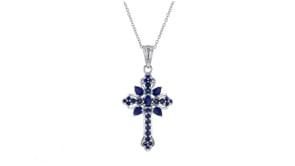 1.20 ct. t.w. Sapphire Cross Pendant Necklace in Sterling Silver. 18"