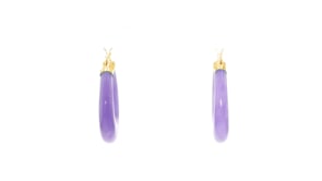 Lavender Jade Hoop Earrings with 14kt Yellow Gold. 1 1/8"