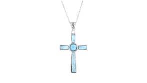 Larimar Cross Pendant Necklace in Sterling Silver. 18"