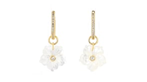 Mother-of-Pearl and .77 ct. t.w. White Topaz Removable Flower Hoop Drop Earrings in 18kt Gold Over Sterling