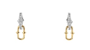 Charles Garnier .40 ct. t.w. CZ Paper Clip Link Hoop Drop Earrings in Two-Tone Sterling