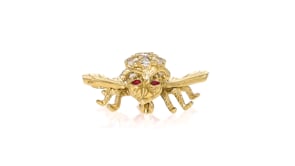 C. 1980 Vintage 1.10 ct. t.w. Diamond Bee Pin with Rubies in 14kt Yellow Gold
