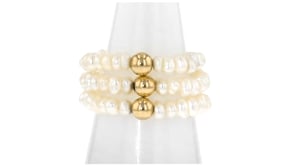 3-4mm Cultured Pearl Jewelry Set: Three Stretch Rings with 14kt Yellow Gold