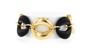 Italian Black Enamel and 18kt Gold Over Sterling Oval-Link Bracelet. 7"