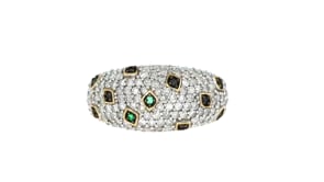 1.05 ct. t.w. White and Black Diamond Ring with Emeralds in 18kt Gold Over Sterling