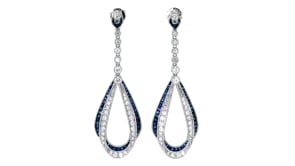 C. 1990 Vintage 1.78 ct. t.w. Sapphire and .71 ct. t.w. Diamond Drop Earrings in 14kt White Gold