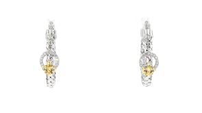 Charles Garnier "Touch of Gold" .10 ct. t.w. Diamond Fleur-De-Lis Hoop Earrings in Sterling Silver with 14kt Yellow Gold. 1"