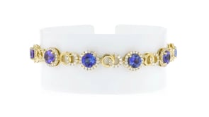 7.75 ct. t.w. Tanzanite Circle-Link Bracelet with 1.73 ct. t.w. Diamonds in 18kt Yellow Gold. 7.25"