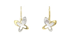 C. 1990 Vintage Mimi Milano Mother-of-Pearl Butterfly Drop Earrings with .15 ct. t.w. Diamonds in 18kt Yellow Gold