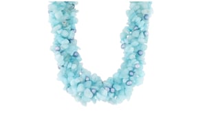 5-6mm Blue Cultured Pearl and 880.00 ct. t.w. Aquamarine Bead Torsade Necklace with Sterling Silver. 18"