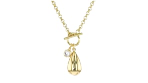 14kt Yellow Gold-Plated Teardrop Toggle Necklace with .80 Carat CZ. 18"
