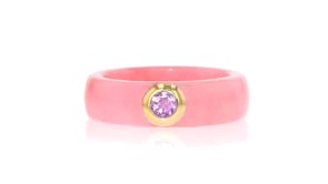 Pink Jade and .20 Carat Amethyst Ring with 14kt Yellow Gold