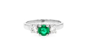 C. 2020 .40 Carat Emerald and .40 ct. t.w. Diamond Ring in 14kt White Gold. Size 5.75