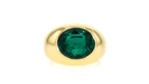 14kt Yellow Gold-Plated Ring with Simulated Emerald
