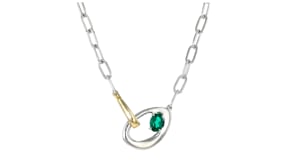 .40 Carat Lab-Grown Emerald Interlocking Centerpiece Necklace in Sterling Silver and 10kt Yellow Gold
