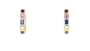 2.00 ct. t.w. Lab-Grown Multi-Gemstone Hoop Earrings in 18kt Gold Over Sterling. 3/4"