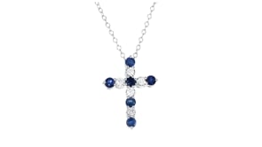 .70 ct. t.w. Sapphire and .20 ct. t.w. Diamond Cross Pendant Necklace in Sterling Silver