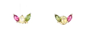 .40 ct. t.w. Pink and Green Tourmaline Earrings with Opals in 10kt Yellow Gold
