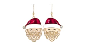 14kt Yellow Gold-Plated Santa Drop Earrings with Simulated Gems/Pearls