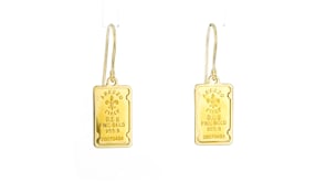Italian 24kt Yellow Gold Fleur-De-Lis Half-Gram Ingot Drop Earrings with 10kt Yellow Gold
