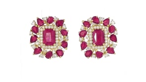 4.40 ct. t.w. Ruby Earrings with .66 ct. t.w. Diamonds in 18kt Yellow Gold